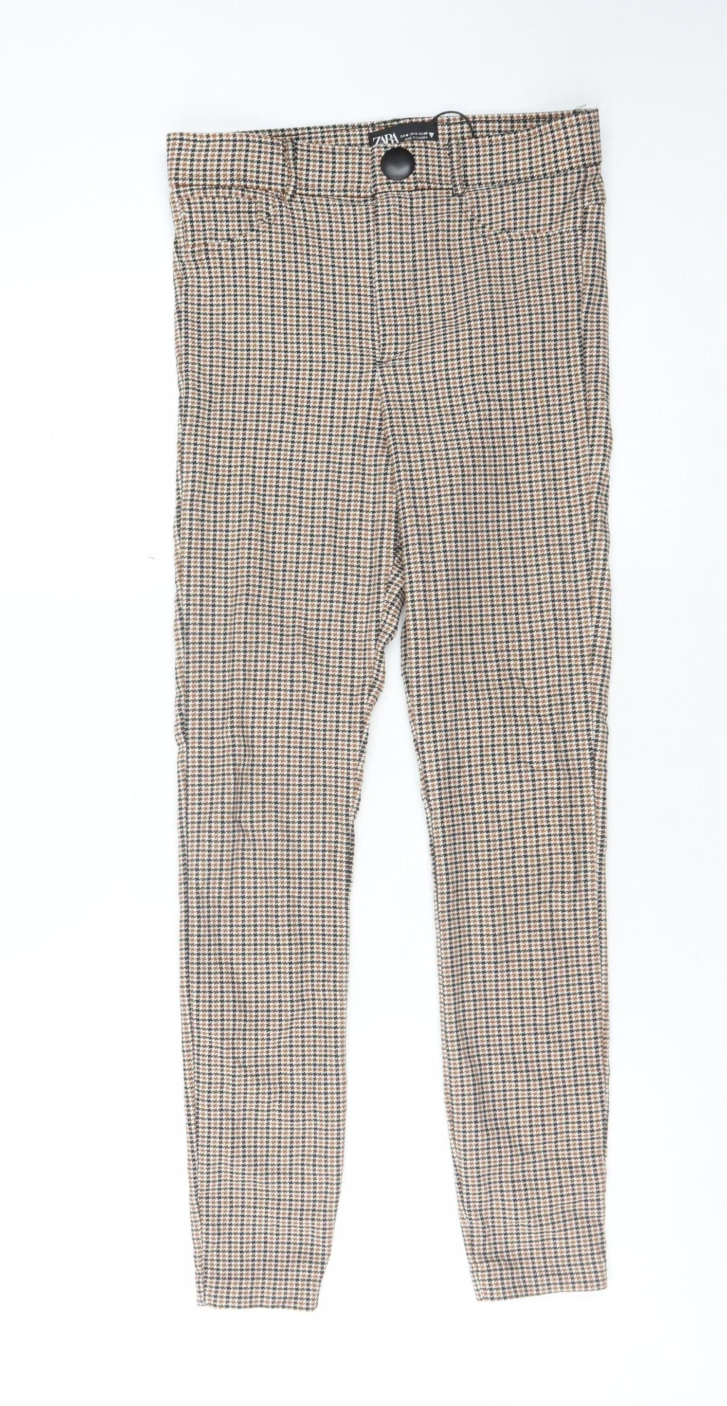 ZARA Women's Multicoloured Check Slim Trousers M