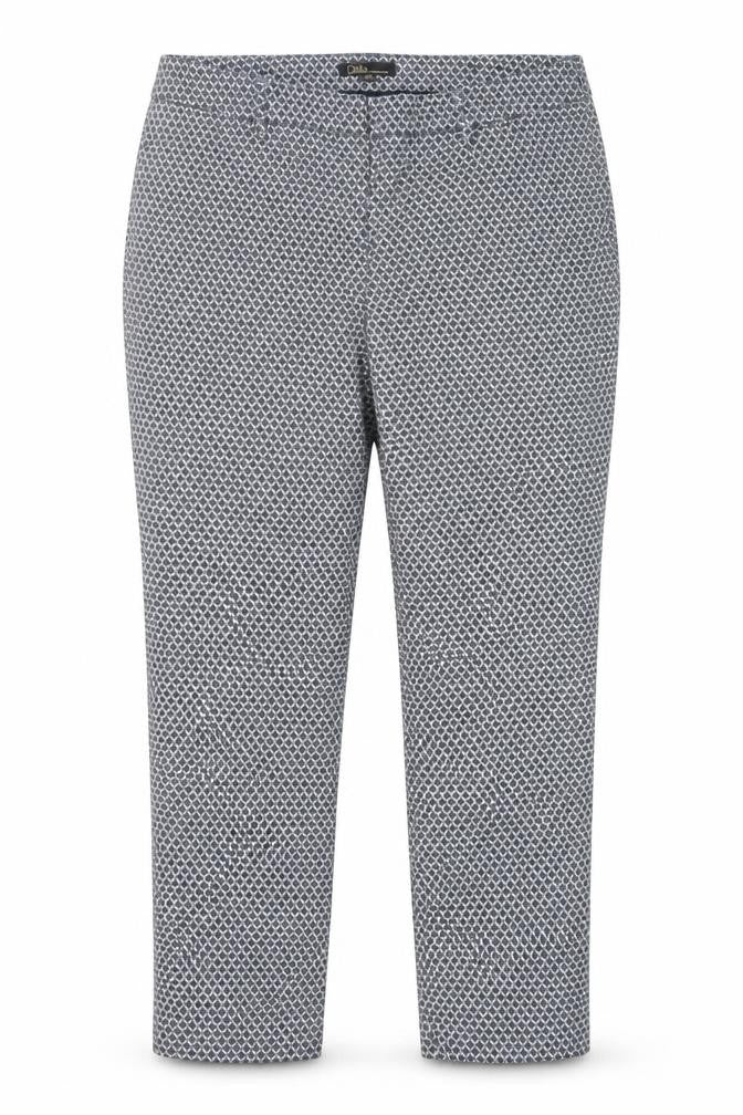 Front view of Dalia Women's Blue Geometric Trousers, size UK 16