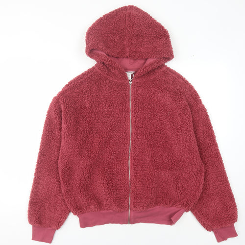 Topshop Women's Red Hooded Full Zip Jacket Size 10