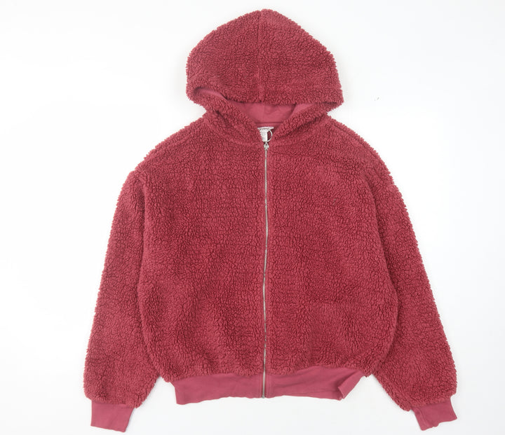 Topshop Women's Red Hooded Full Zip Jacket Size 10