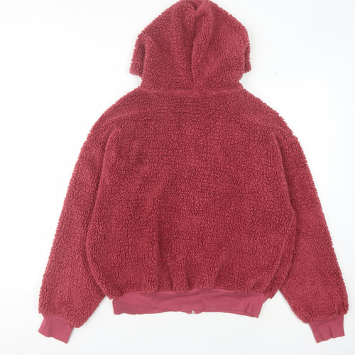 Topshop Women's Red Hooded Full Zip Jacket Size 10
