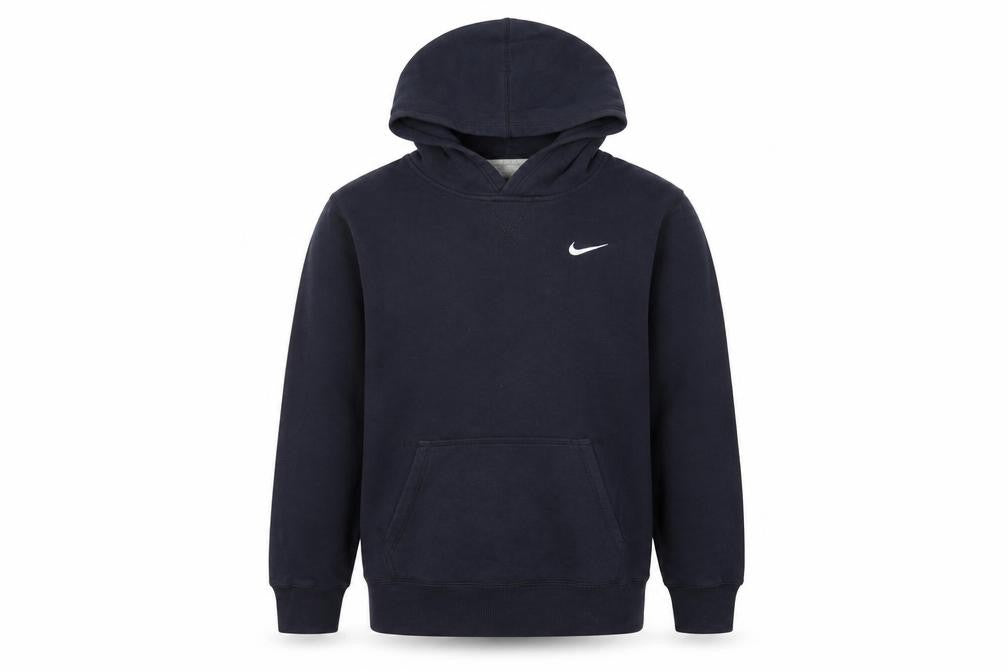 Front view of Nike boys’ black pullover hoodie, size L