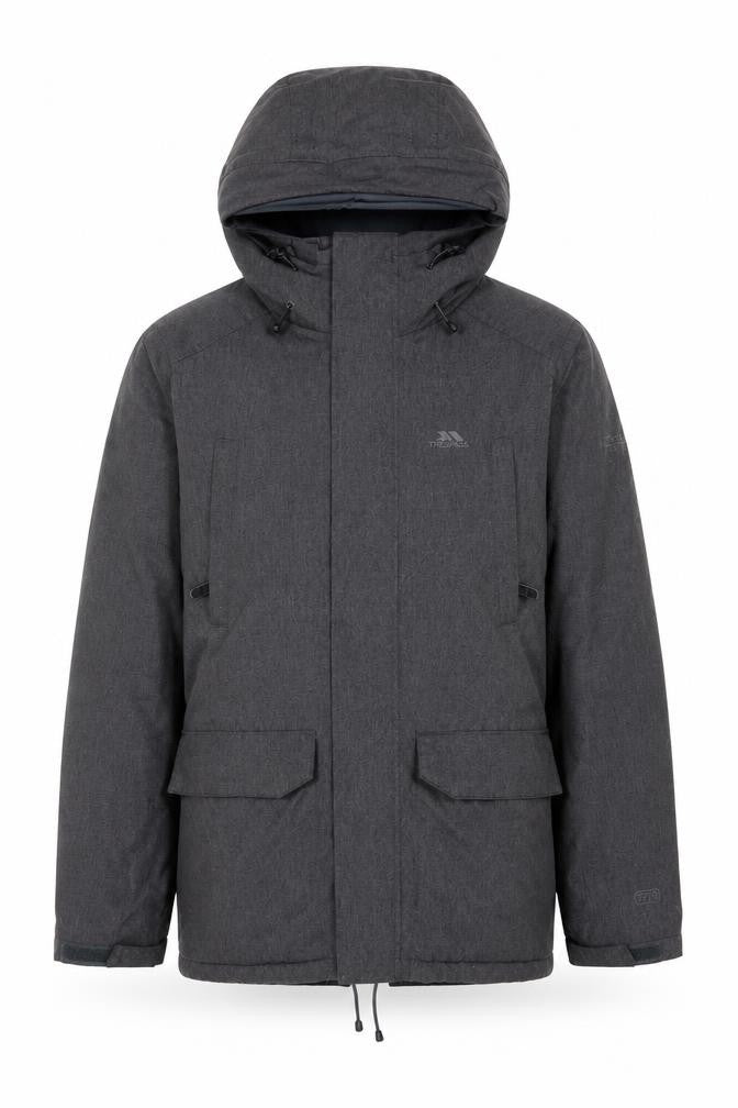 Front view of Trespass Men's Grey Parka Jacket 2XS Waterproof Winter