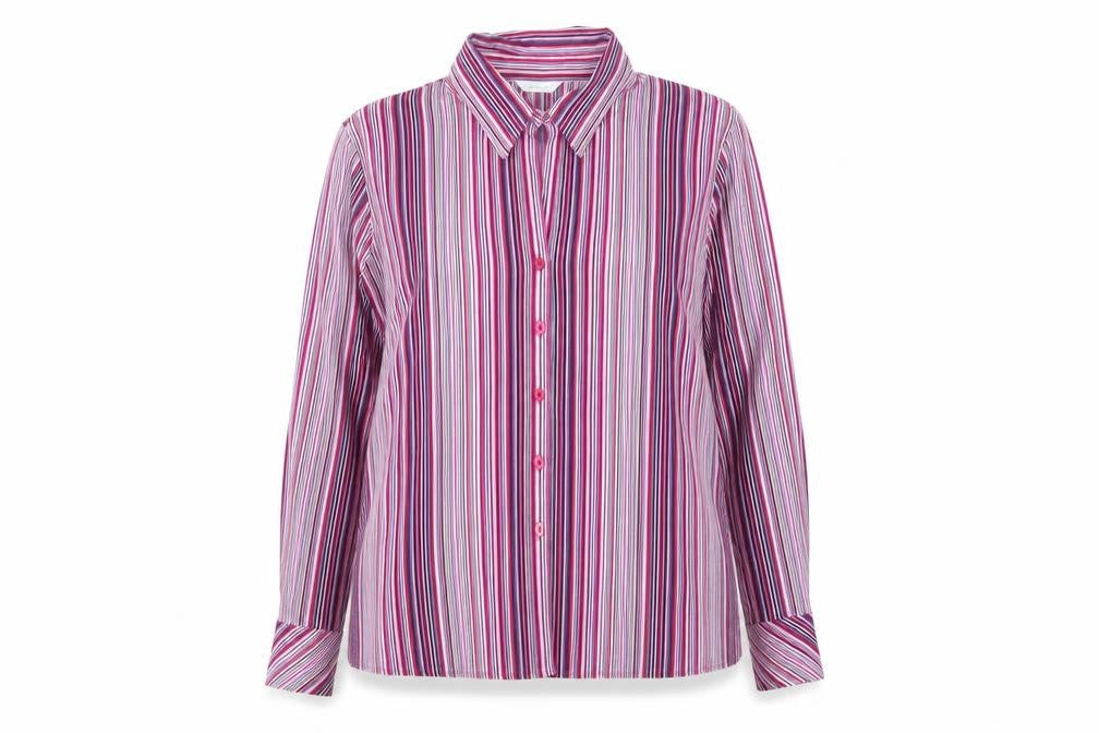 Front view of Berketex Women's Multicoloured Striped Button-Up Shirt