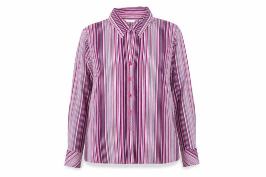Front view of Berketex Women's Multicoloured Striped Button-Up Shirt