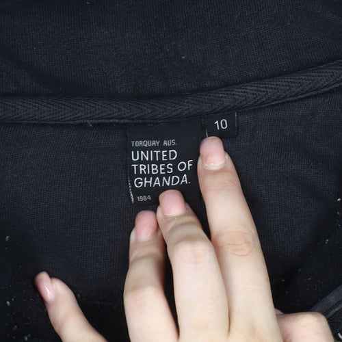 United Tribes of Ghanda Women's Black Henley Sweatshirt Size 10