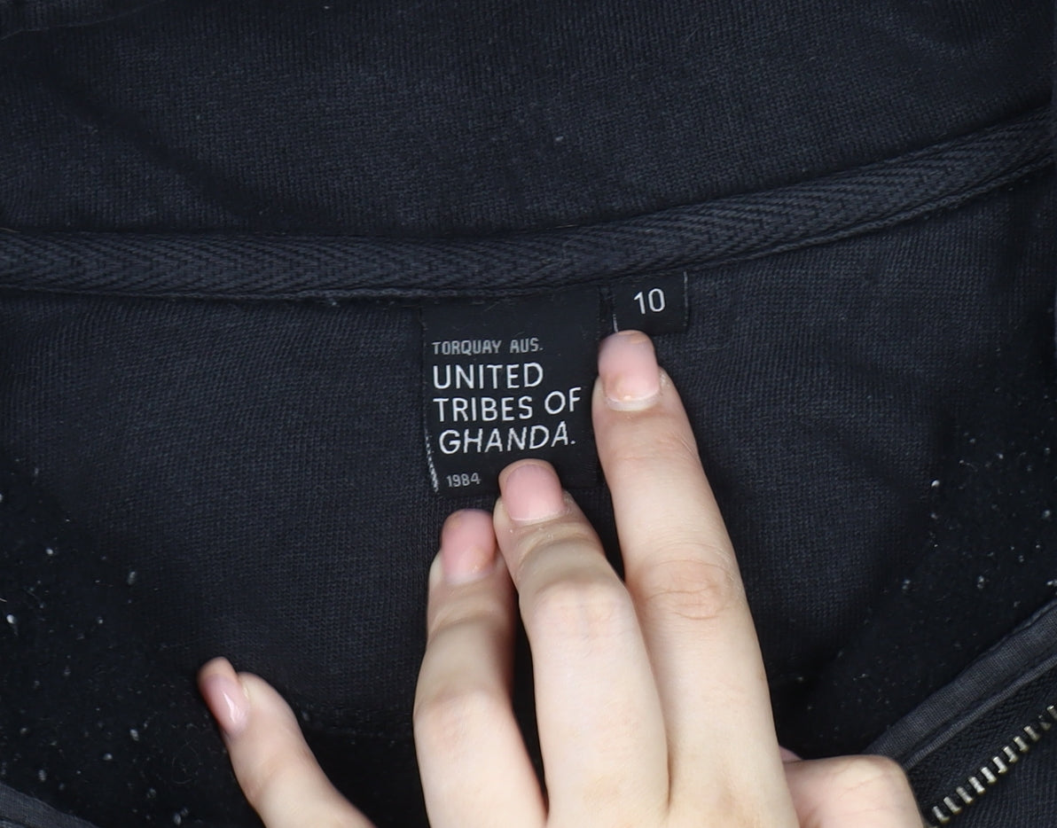 United Tribes of Ghanda Women's Black Henley Sweatshirt Size 10