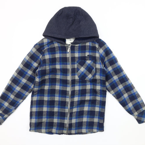 Weird Fish Boys Blue Plaid Hooded Shirt Jacket 13 Years