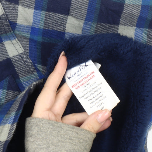 Weird Fish Boys Blue Plaid Hooded Shirt Jacket 13 Years