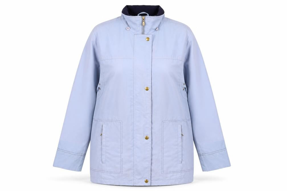 Front view of EWM Women's Blue Jacket, size 10, Full Zip Casual