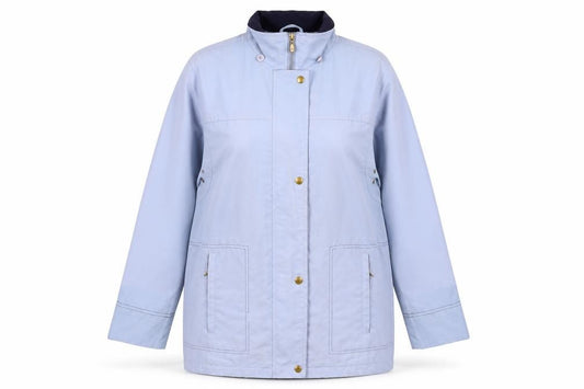 Front view of EWM Women's Blue Jacket, size 10, Full Zip Casual