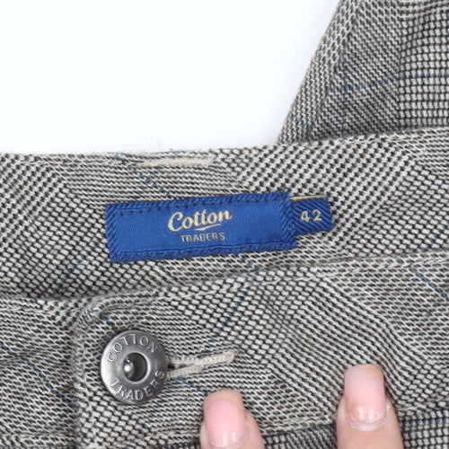 Cotton Traders Men's Grey Check Trousers Size 42