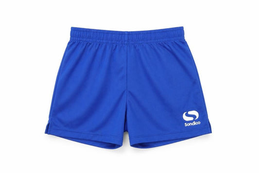 Front view of Sondico boys’ blue athletic shorts, 5-6 years, football