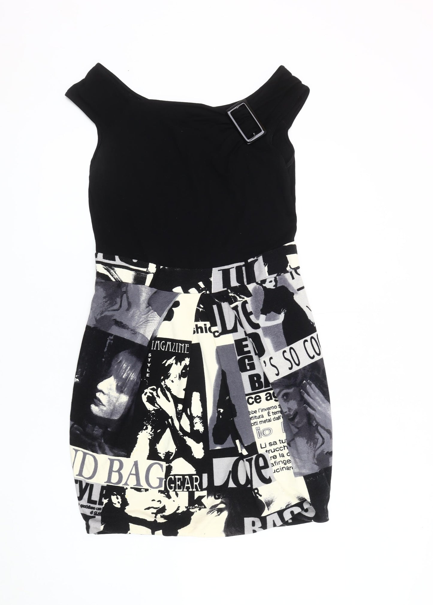 Jane Norman Women's Black Graphic Bodycon Dress Size 16
