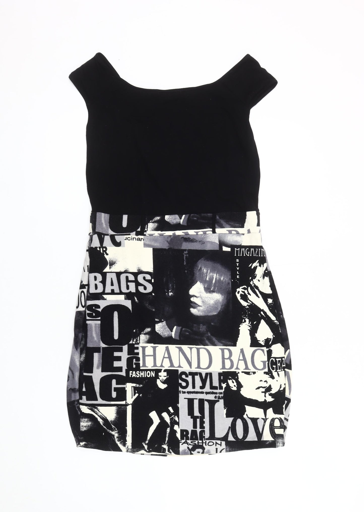 Jane Norman Women's Black Graphic Bodycon Dress Size 16