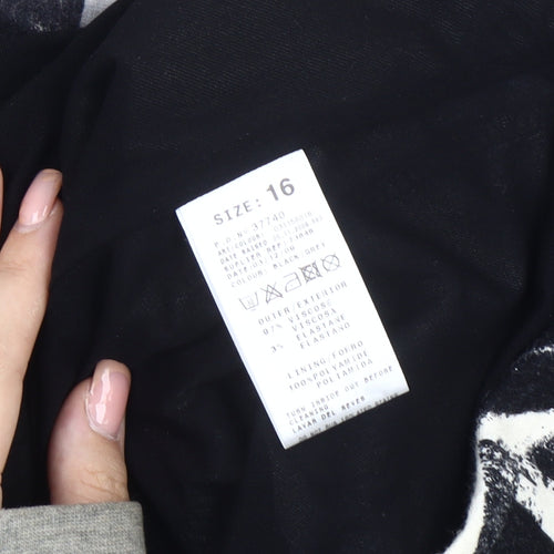 Jane Norman Women's Black Graphic Bodycon Dress Size 16