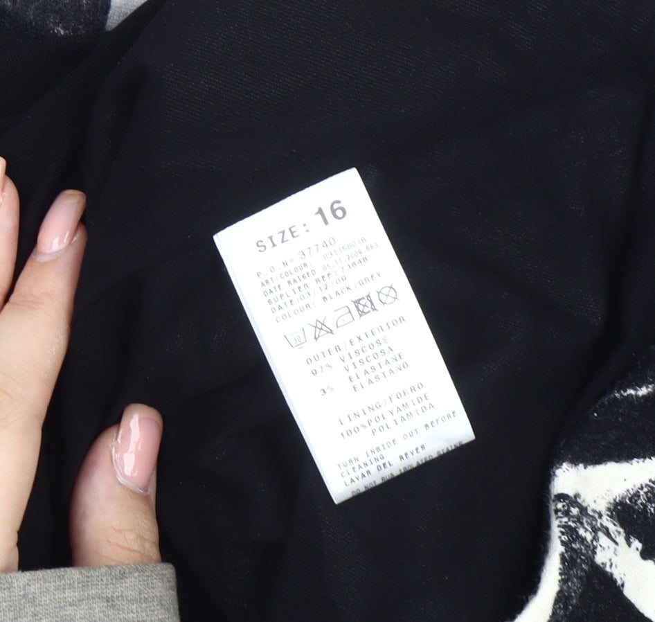 Jane Norman Women's Black Graphic Bodycon Dress Size 16