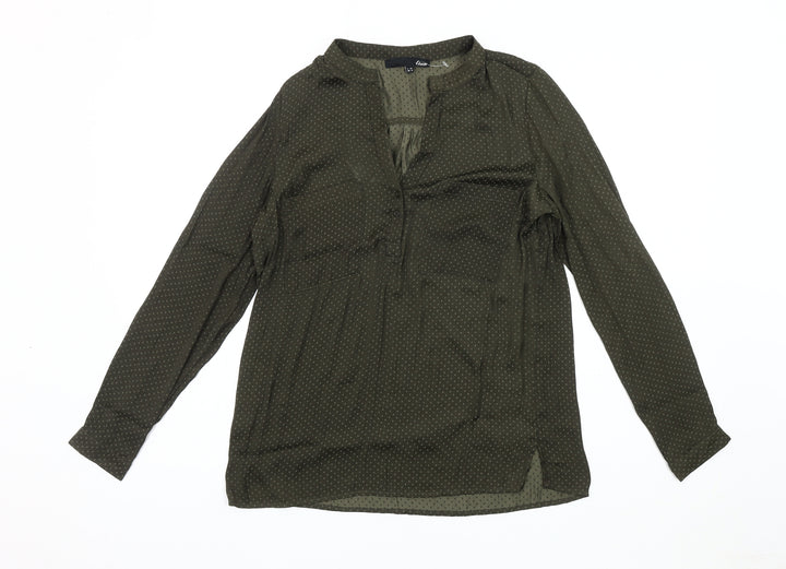 Etam Women's Green Blouse, Size 8, Button V-Neck
