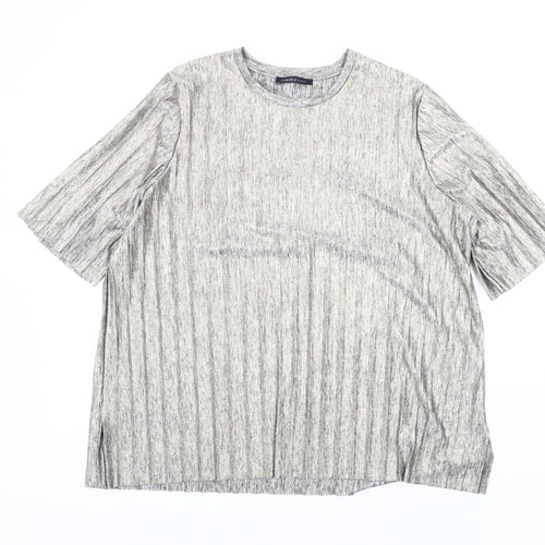 Marks and Spencer Women's Grey Striped T-Shirt Size 16
