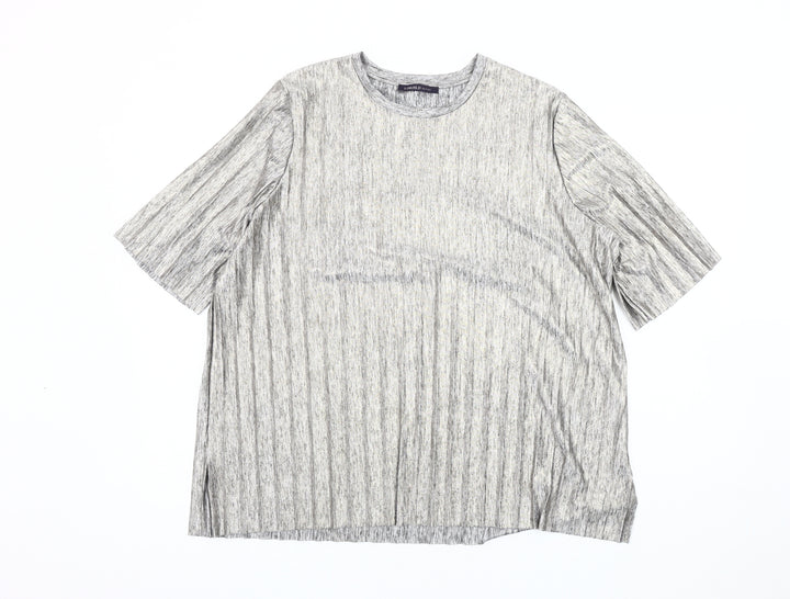 Marks and Spencer Women's Grey Striped T-Shirt Size 16