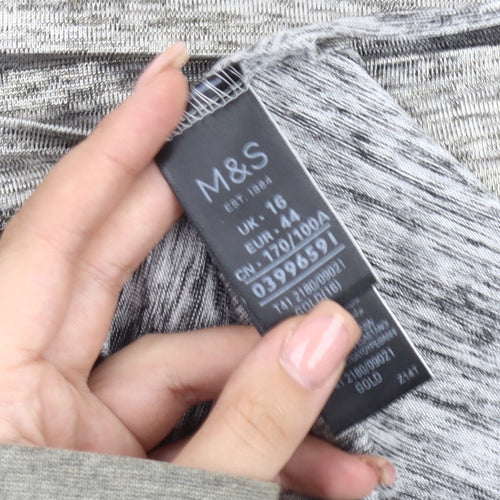 Marks and Spencer Women's Grey Striped T-Shirt Size 16