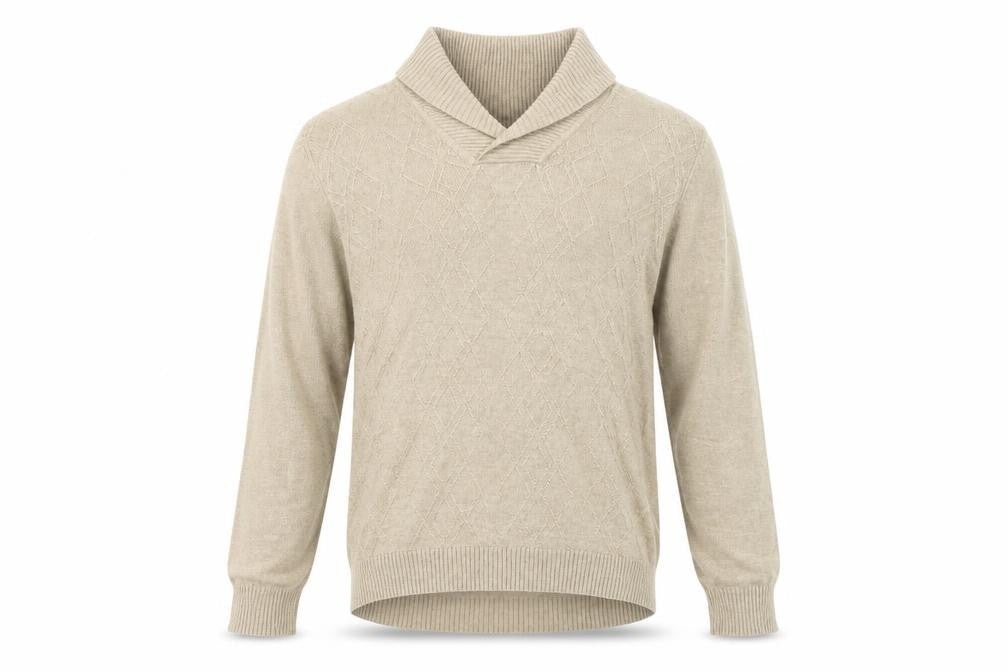 Front view of Perry Ellis Men's Beige Roll Neck jumper M