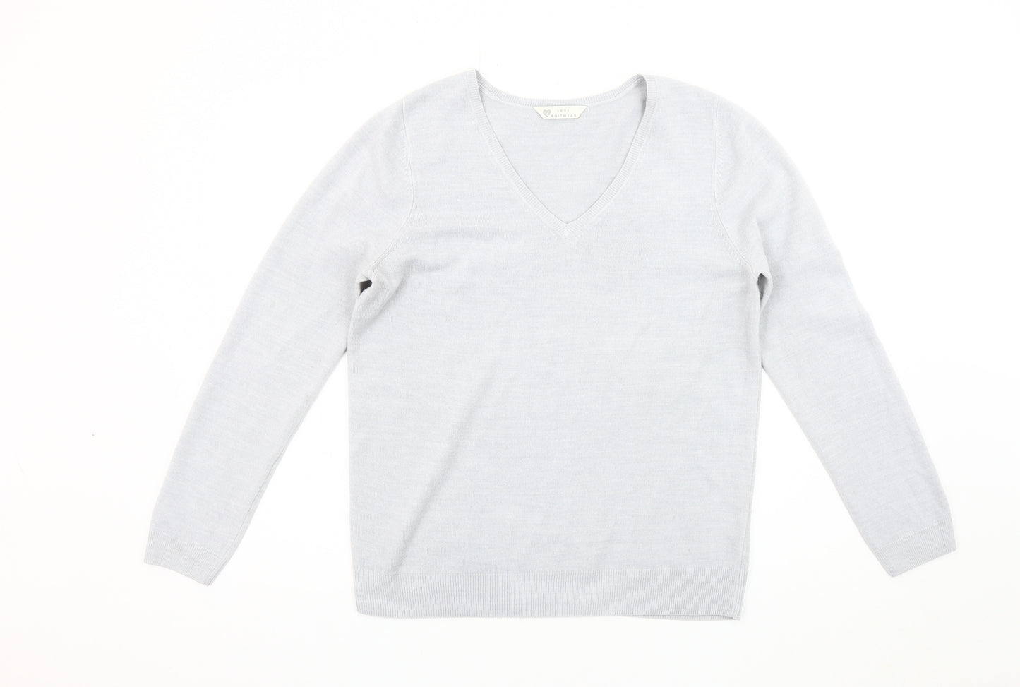 BHS Women's Grey V-Neck Pullover Jumper Size 14