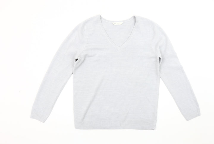 BHS Women's Grey V-Neck Pullover Jumper Size 14