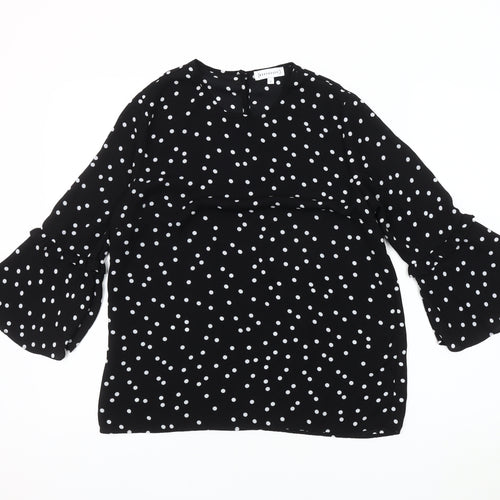 Warehouse Women's Black Polka Dot Bell Sleeve Top