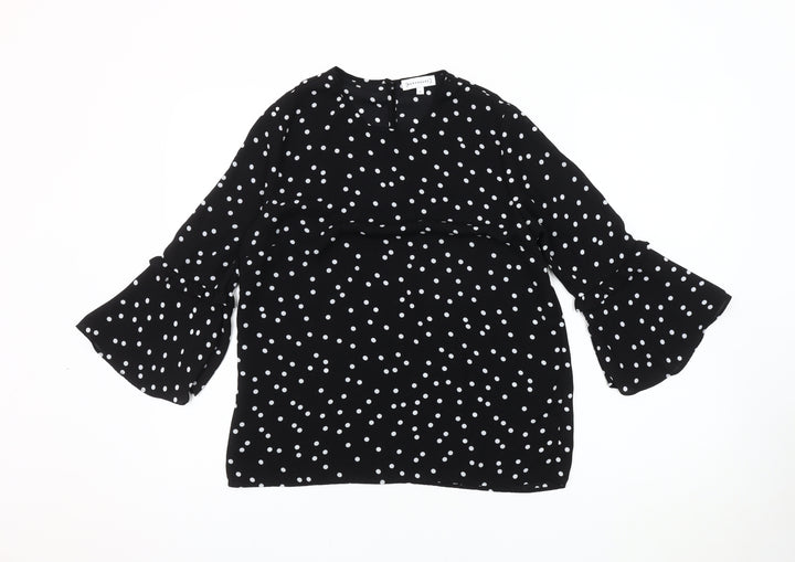 Warehouse Women's Black Polka Dot Bell Sleeve Top