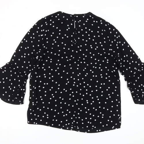 Warehouse Women's Black Polka Dot Bell Sleeve Top