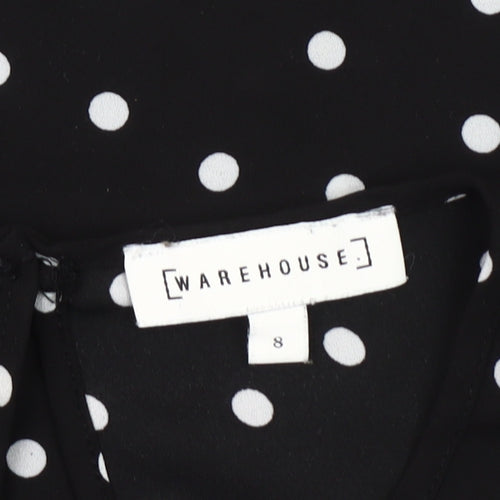 Warehouse Women's Black Polka Dot Bell Sleeve Top