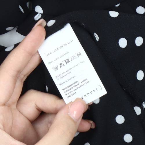 Warehouse Women's Black Polka Dot Bell Sleeve Top