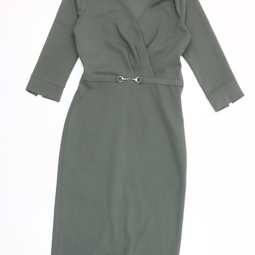 H&M Women's Green Sheath Dress XS - Knee Length V-Neck