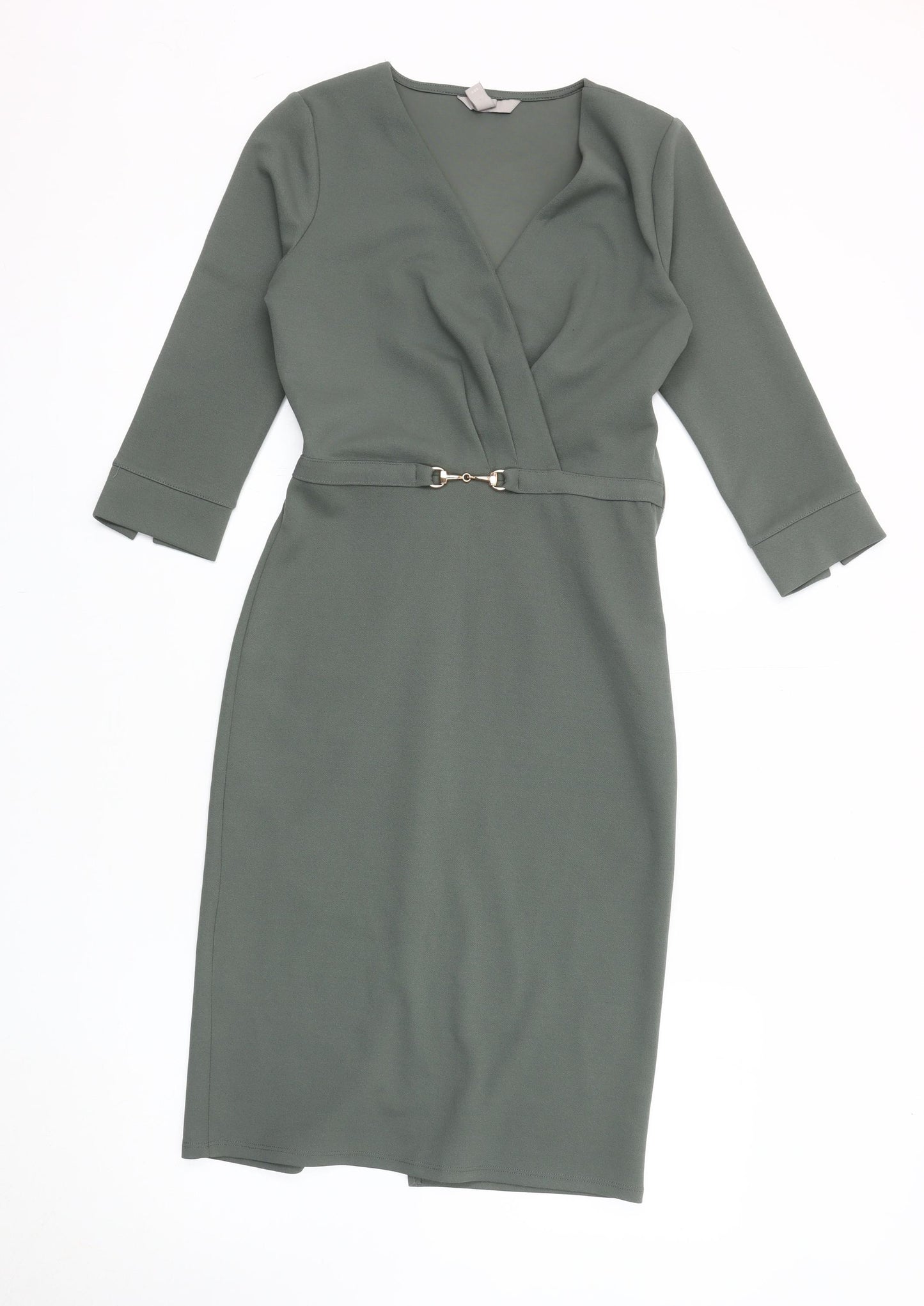 H&M Women's Green Sheath Dress XS - Knee Length V-Neck