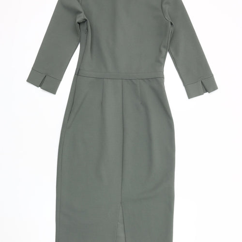 H&M Women's Green Sheath Dress XS - Knee Length V-Neck