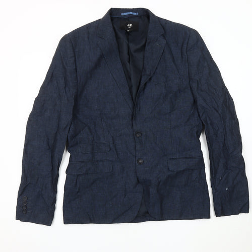 H&M Men's Blue Linen Blazer, 40 Regular Fit