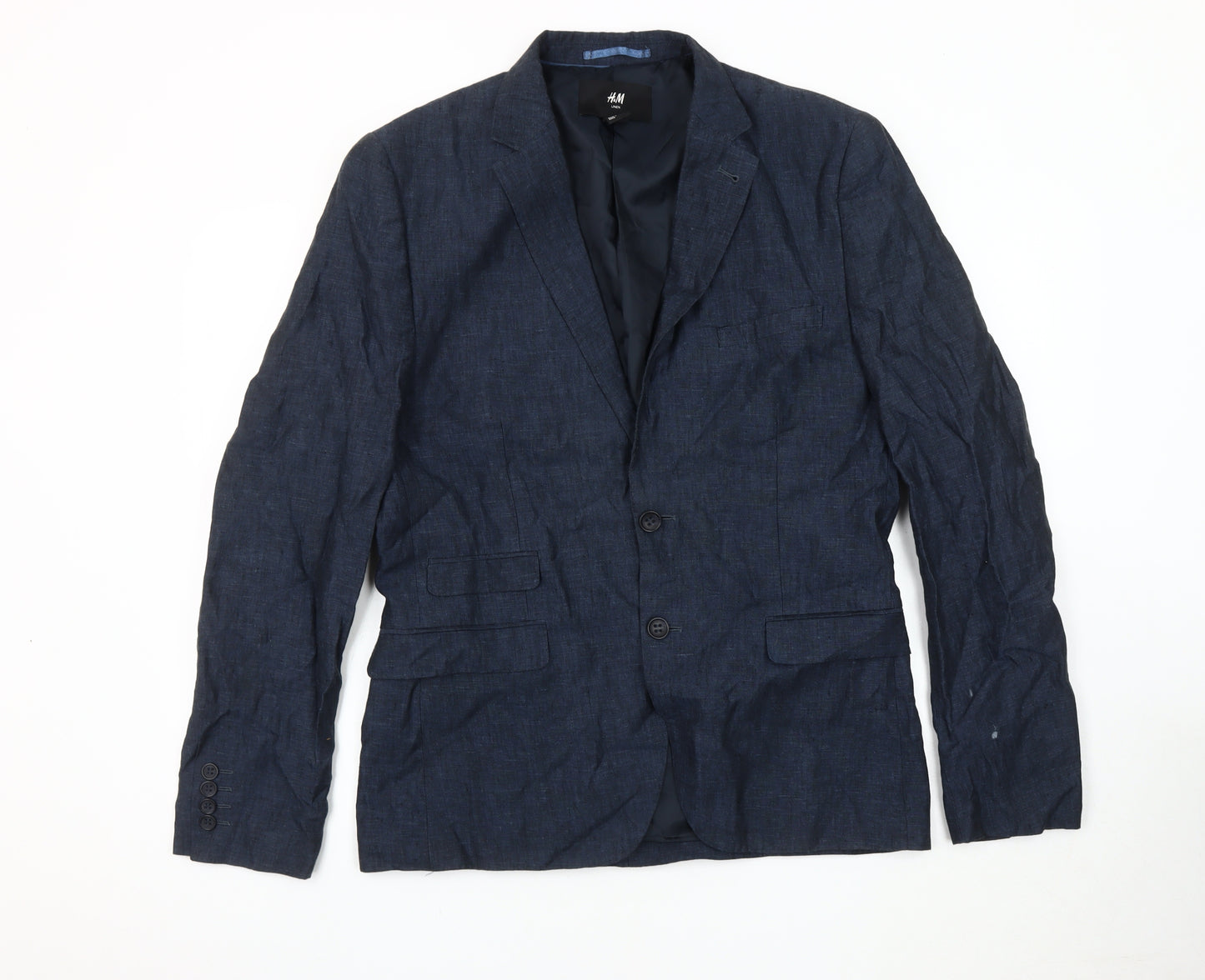 H&M Men's Blue Linen Blazer, 40 Regular Fit