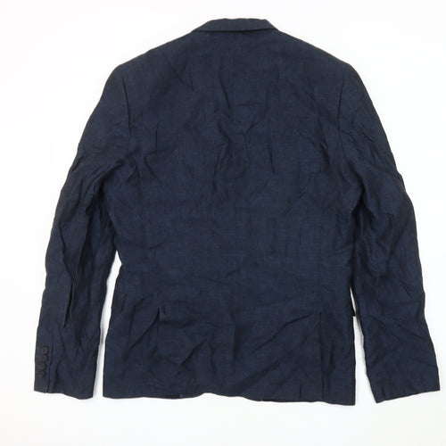 H&M Men's Blue Linen Blazer, 40 Regular Fit