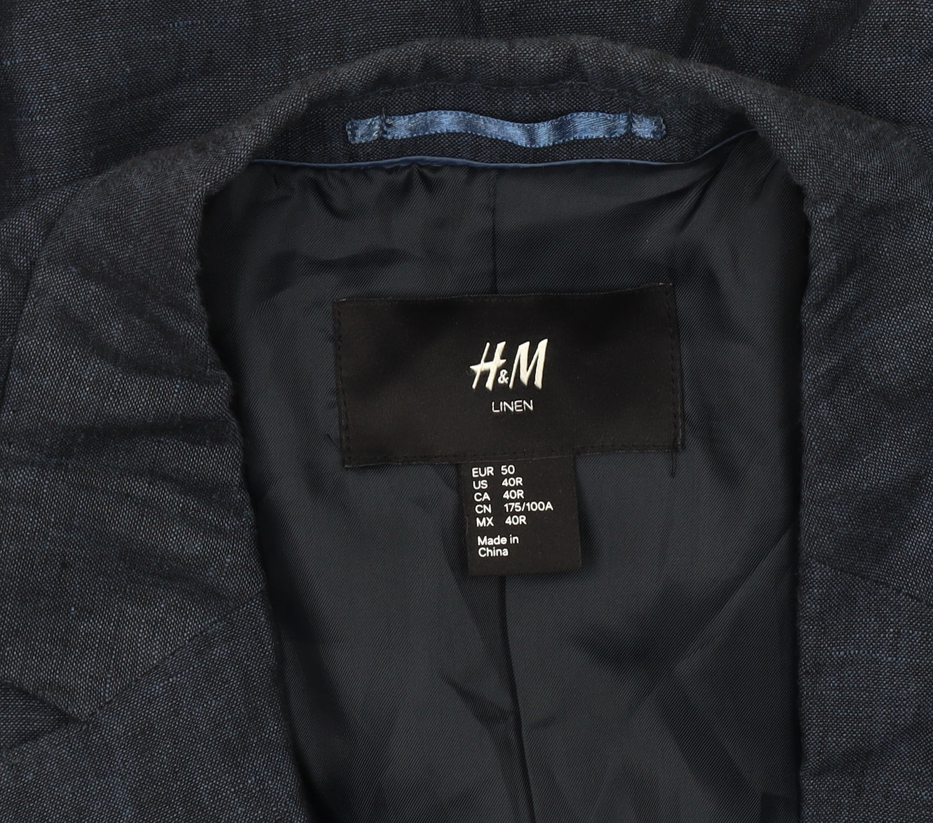 H&M Men's Blue Linen Blazer, 40 Regular Fit