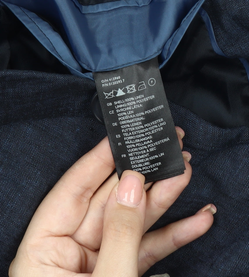 H&M Men's Blue Linen Blazer, 40 Regular Fit