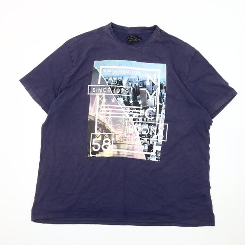 Label-J Men's Blue City Graphic Print T-Shirt 2XL