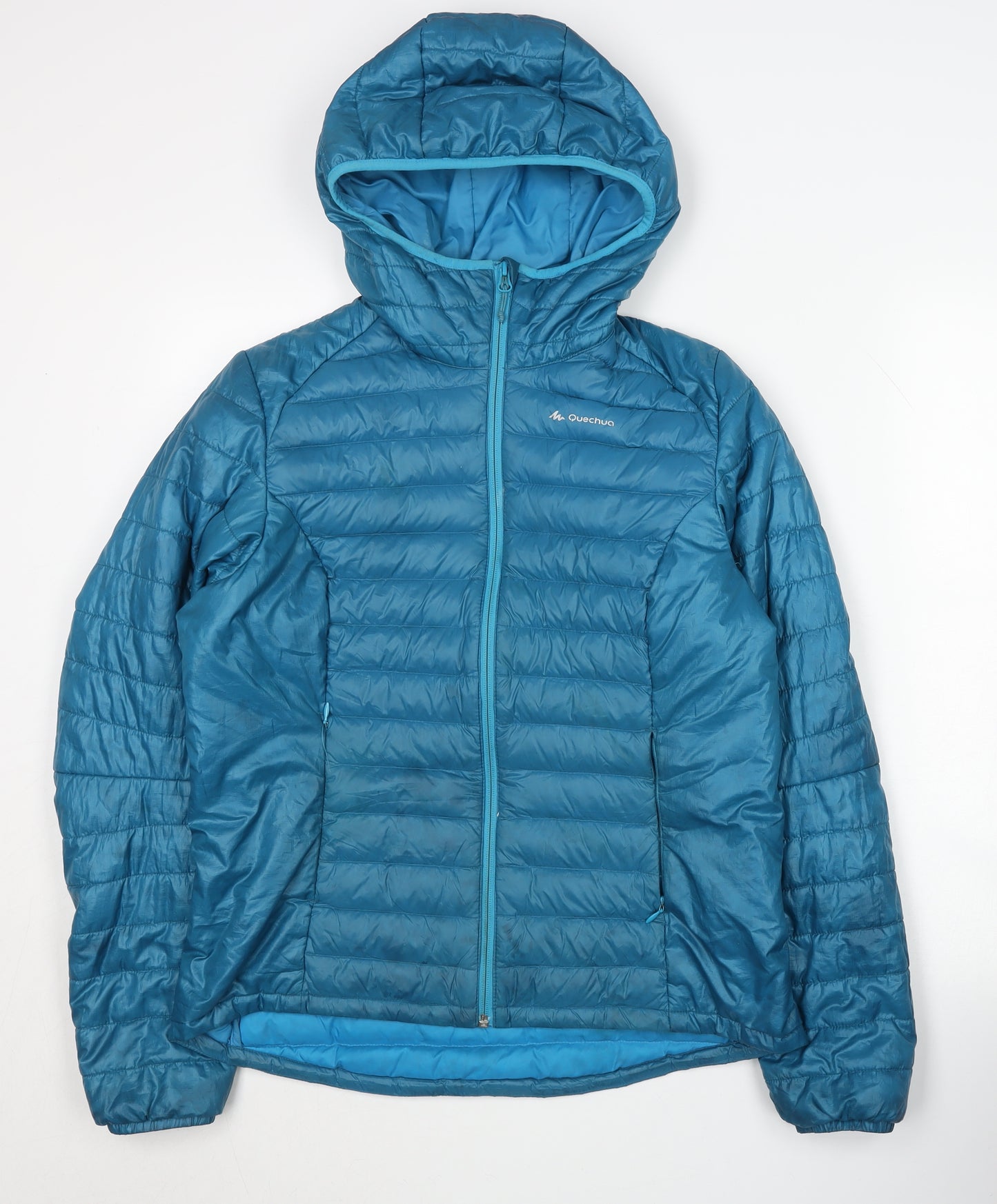 Quechua Men's Blue Puffer Jacket L Hooded Hiking
