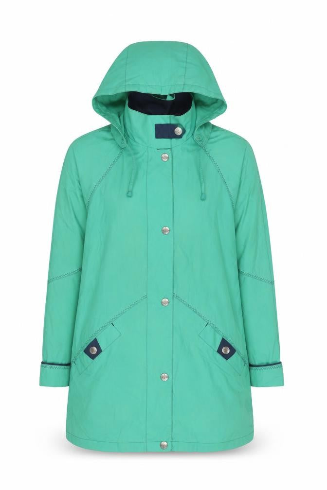 Front view of Telemac Women's Green Hooded Rain Coat Jacket S