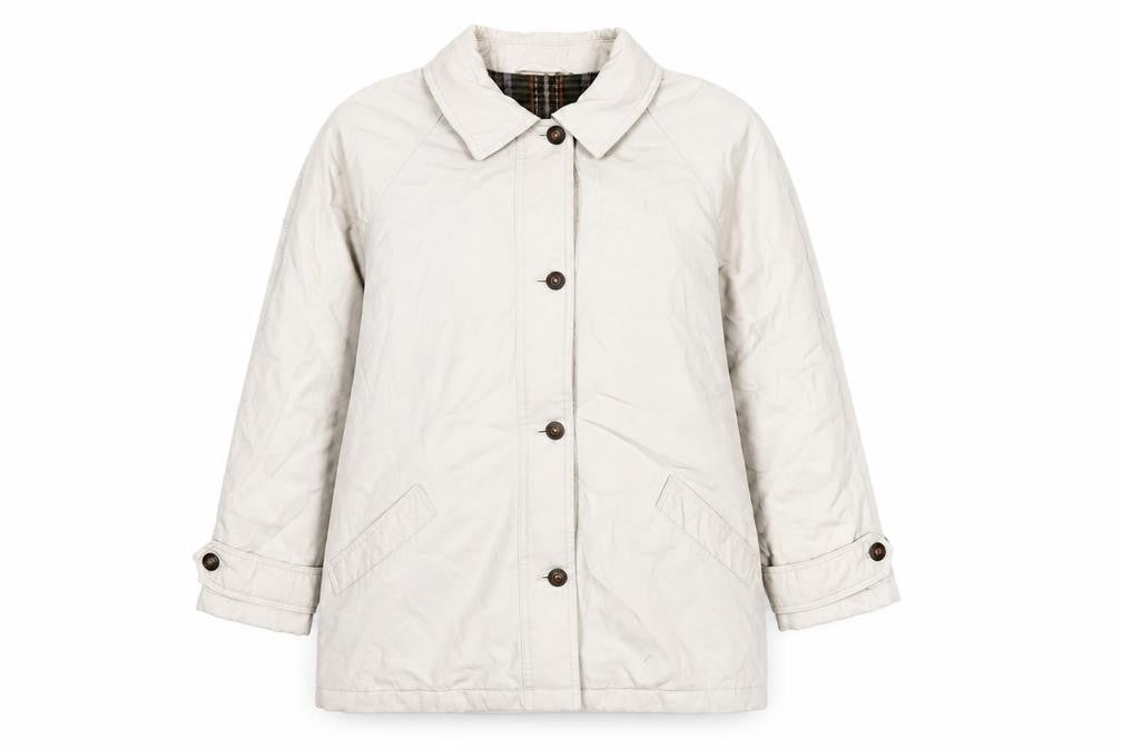 Front view of St Michael Women’s Beige Mid-Length Jacket, size UK 12