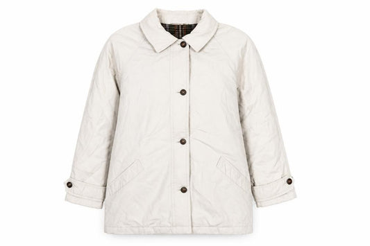 Front view of St Michael Women’s Beige Mid-Length Jacket, size UK 12