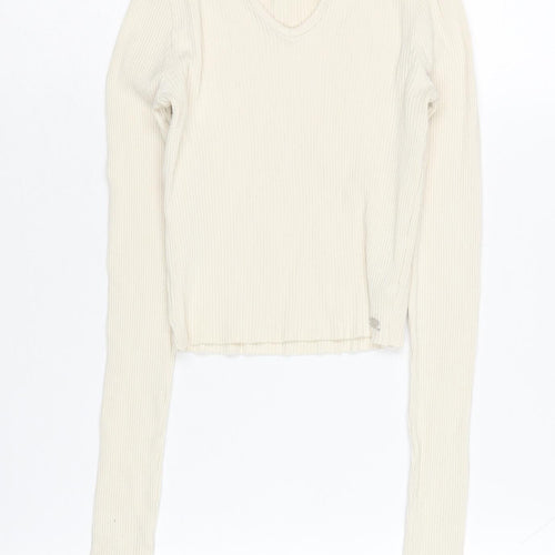 Pull & Bear Teen Ivory Cropped Knit Blouse, Size S