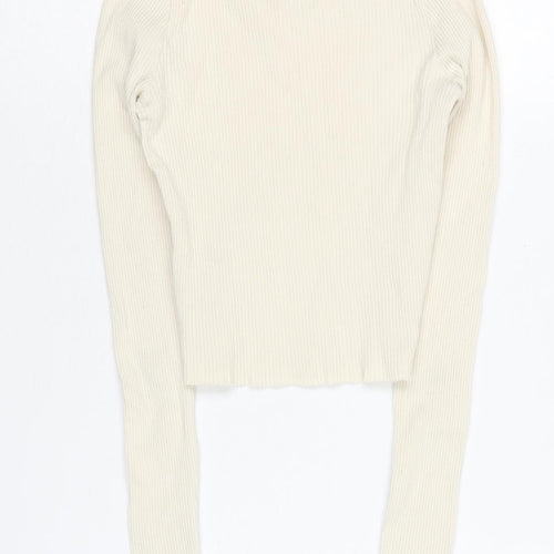 Pull & Bear Teen Ivory Cropped Knit Blouse, Size S
