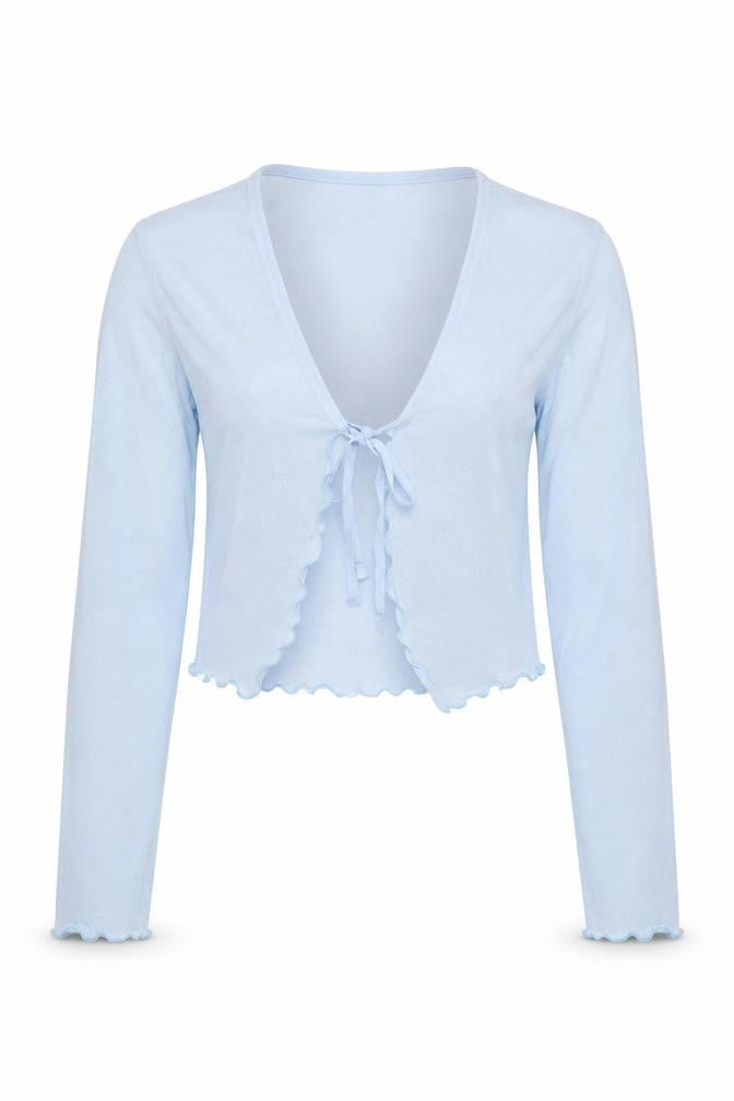 Front view of Urban Outfitters Blue Wrap Long Sleeve Top -, size S