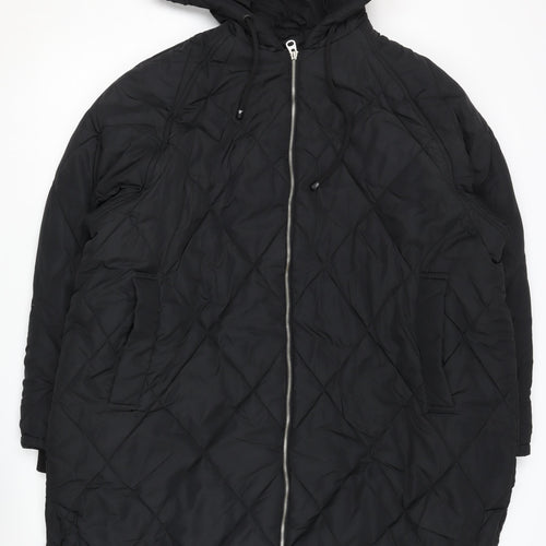 Pull & Bear Women's Black XL Quilted Hooded Jacket
